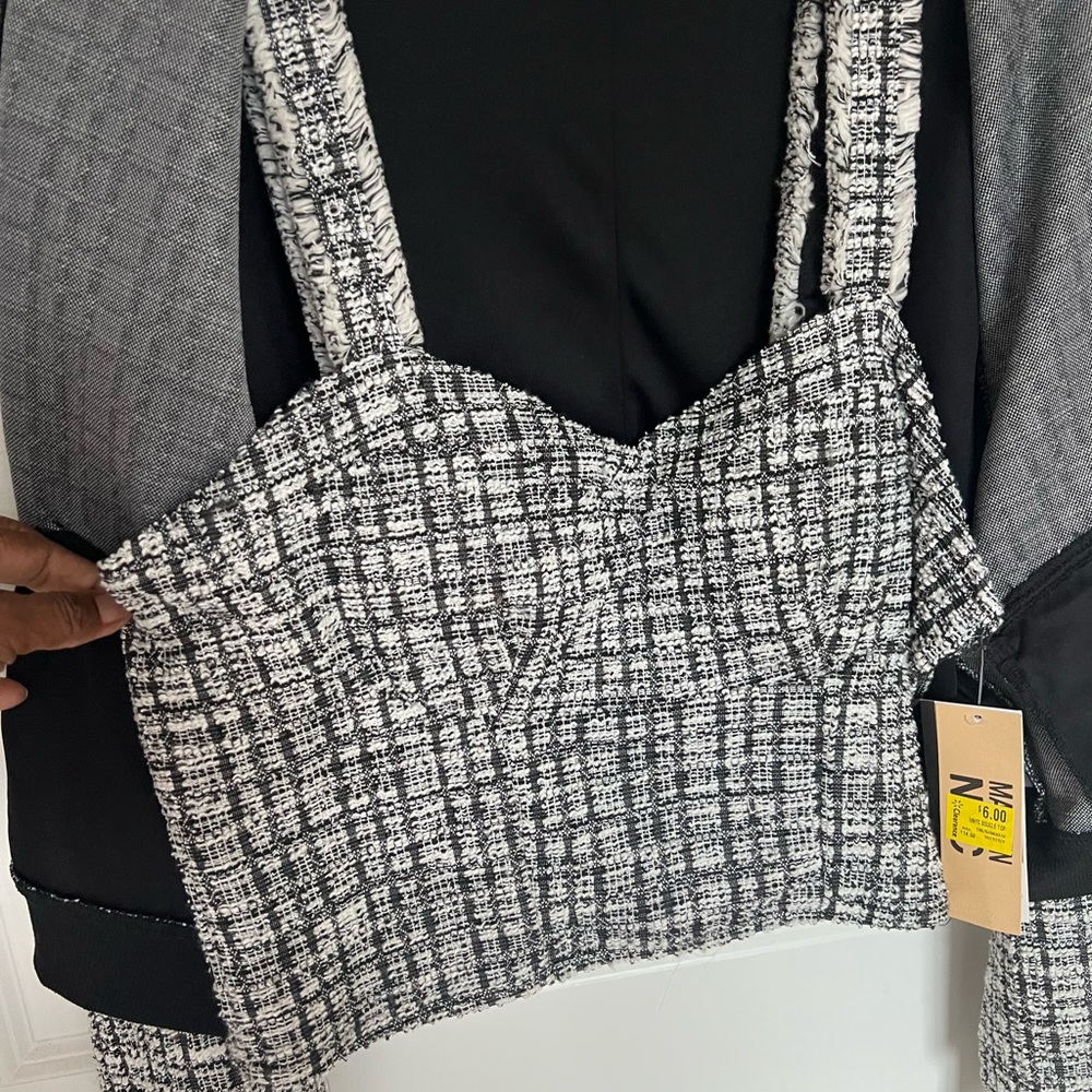 Madden. Black and White Tweed Bomber Jacket. With a matching cropped top. - Picture 2 of 8